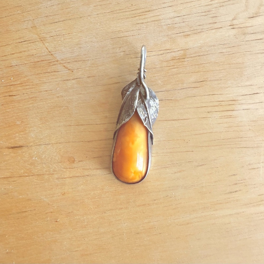 Vintage Silver and Butterscotch Amber Pendant